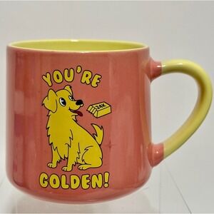 Hoomans You're Golden Retriever Dog Mug Pink Yellow Ceramic 24K Gold Bar Pun